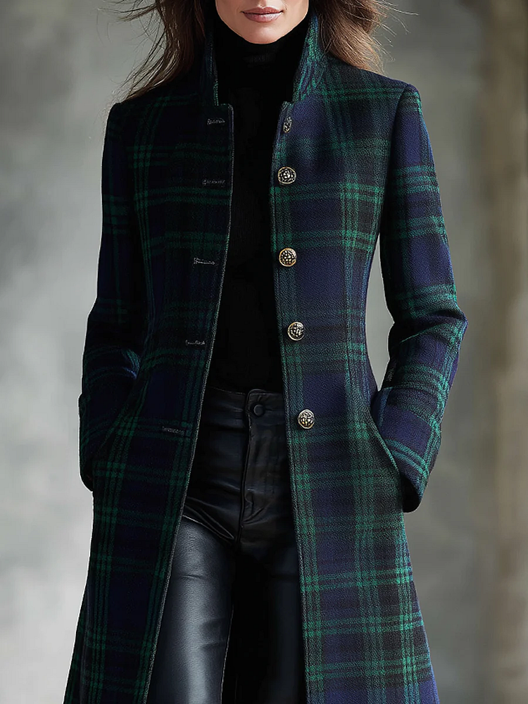 Retro blauw-groene geruite midi-jack met kleurblokken