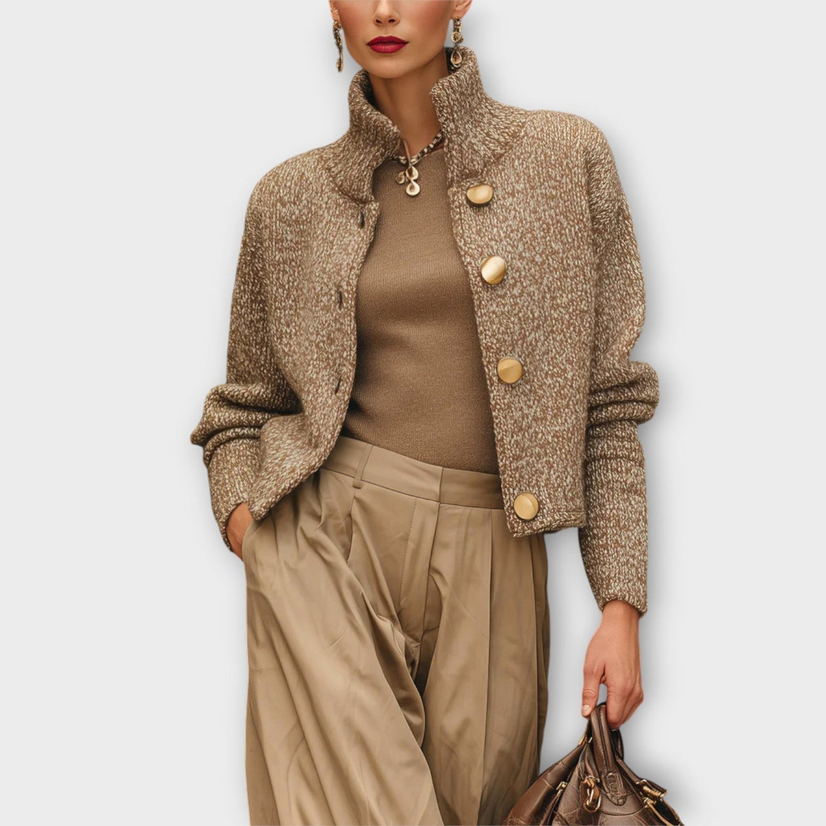 Textured Knit Jast met Luxe Knopen