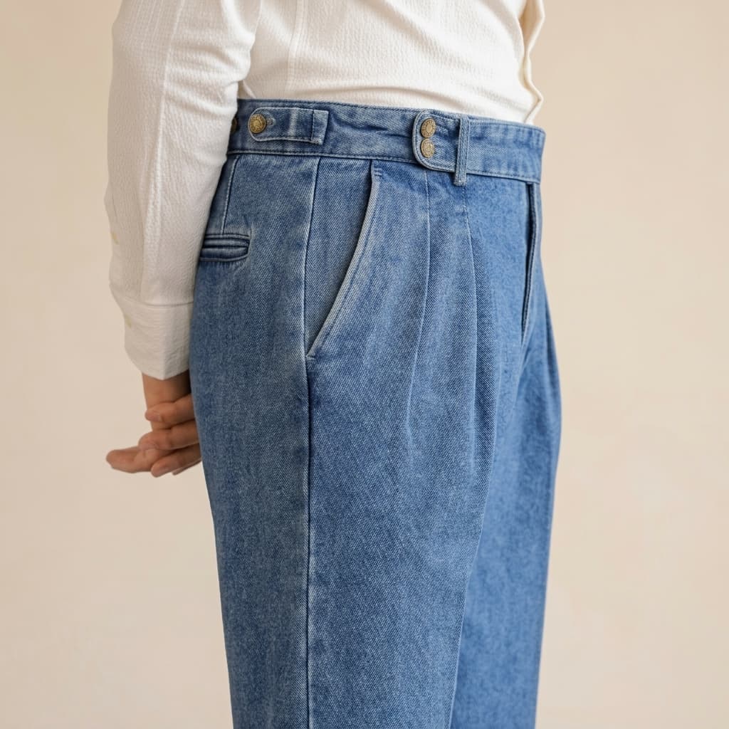 Lorenzo Geplooide Denim Broek