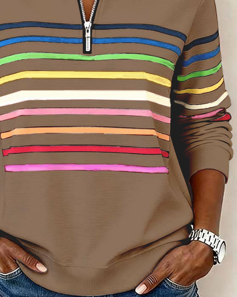 Viency | Regenbooggestreepte Zip-sweatshirt