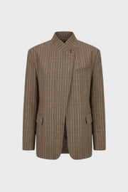 Blazer Dames Oversized Ruitpatroon Opstaande Kraag Casual