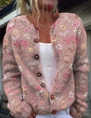 Iris | Elegante roze cardigan met bloemenprint