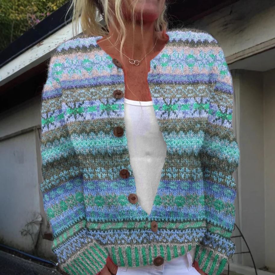 Lotte | Blauwe cardigan met print
