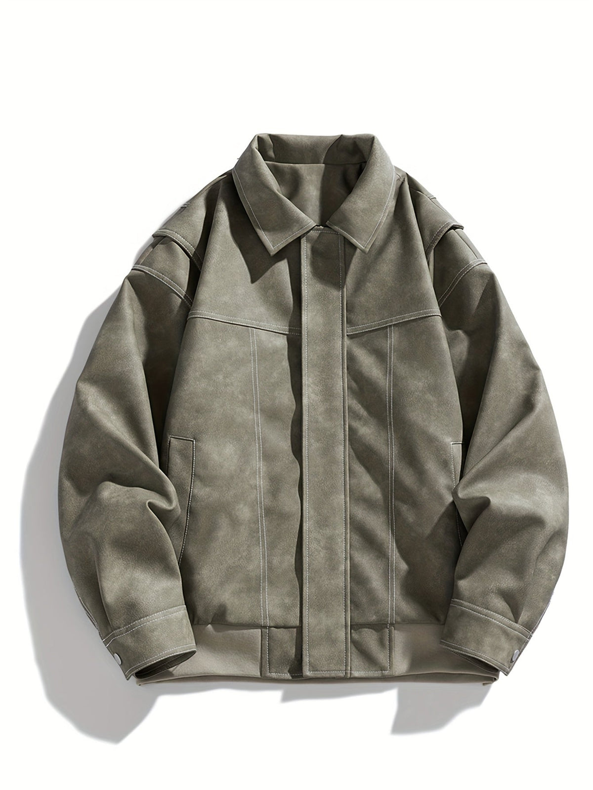 Cas | Heren casual kunstlederen jas met klep kraag & zakken