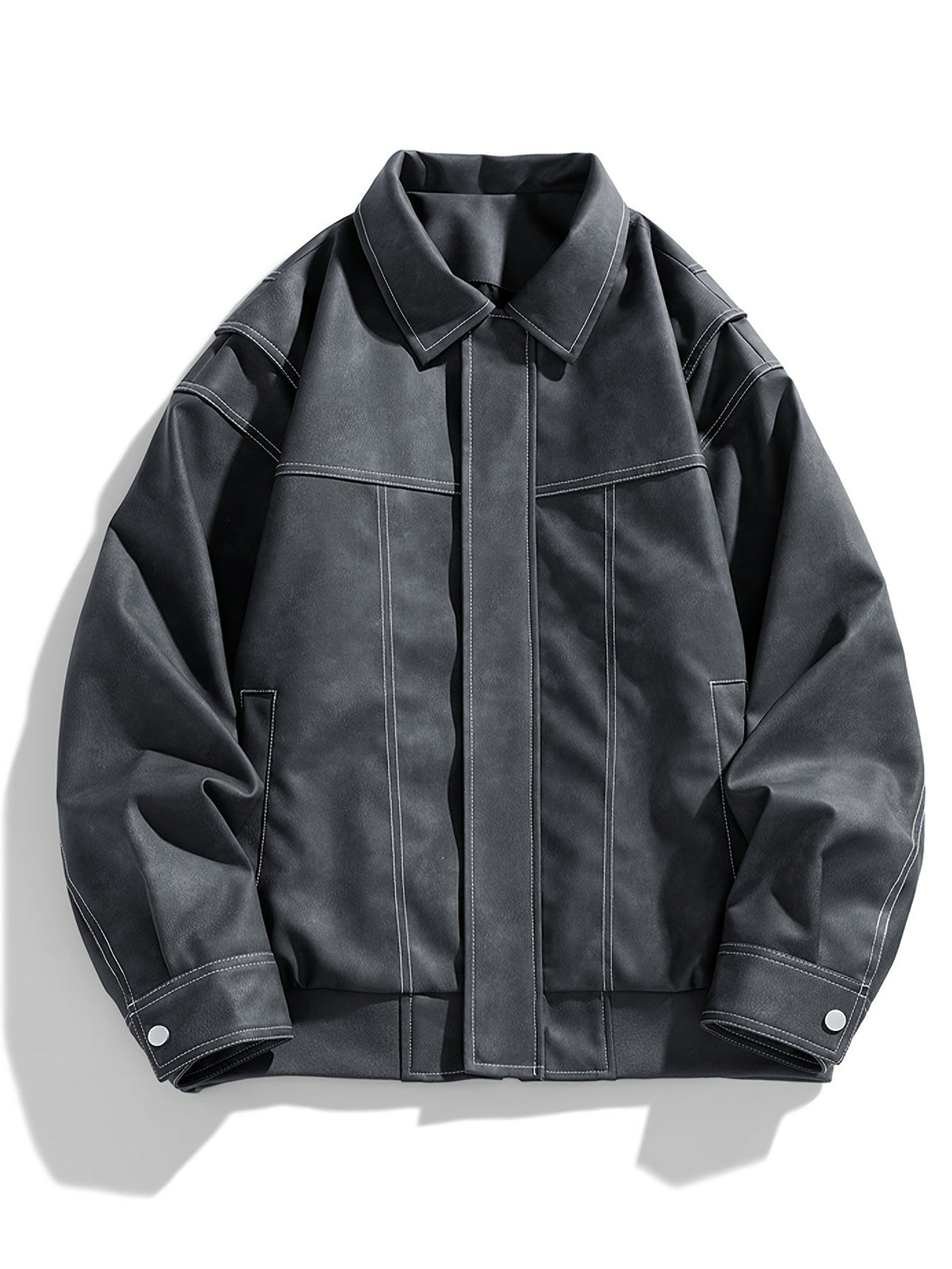 Cas | Heren casual kunstlederen jas met klep kraag & zakken