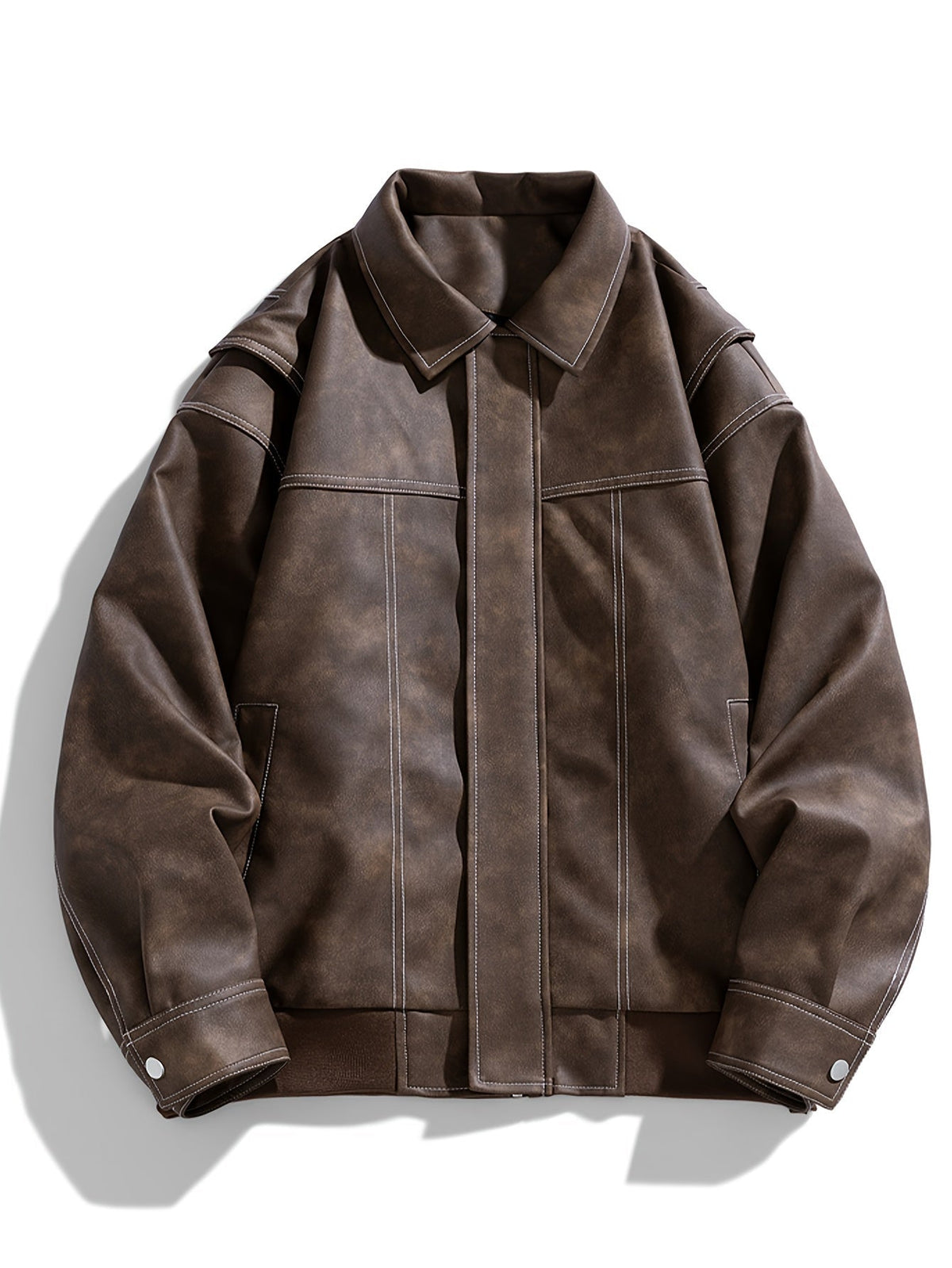 Cas | Heren casual kunstlederen jas met klep kraag & zakken