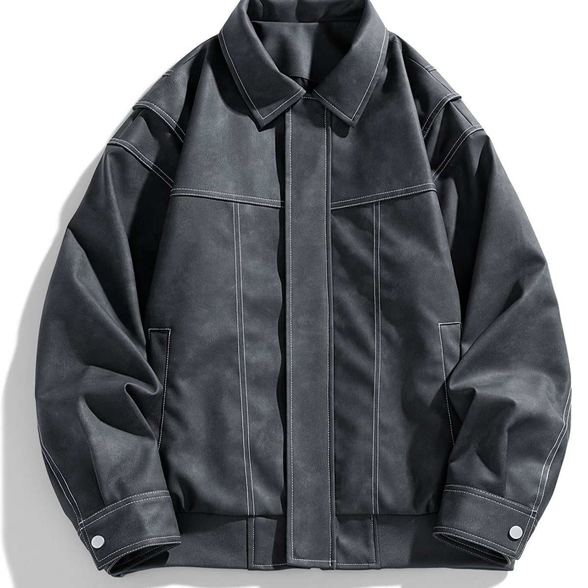 Cas | Heren casual kunstlederen jas met klep kraag & zakken