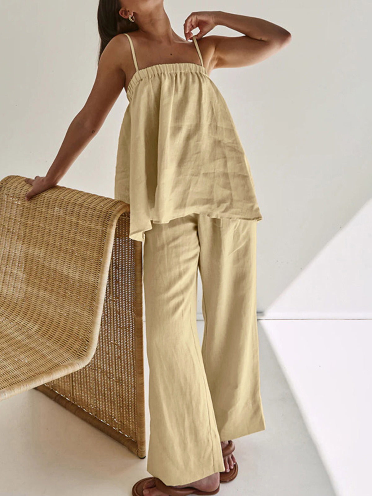 Casual Broek Set Dames Dunne Stof Elastische Taille