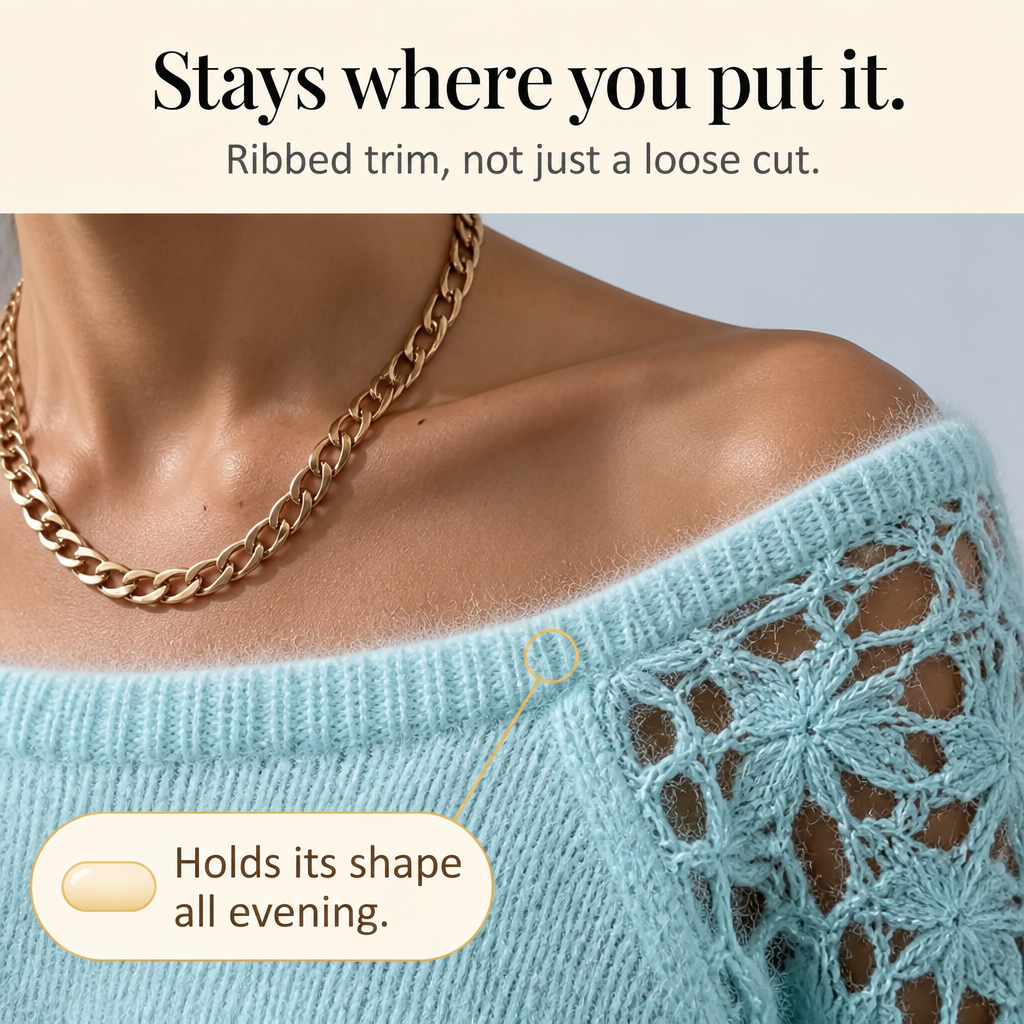 Wearbella – Kantbrei-look trui die verheven lijkt, niet eenvoudig