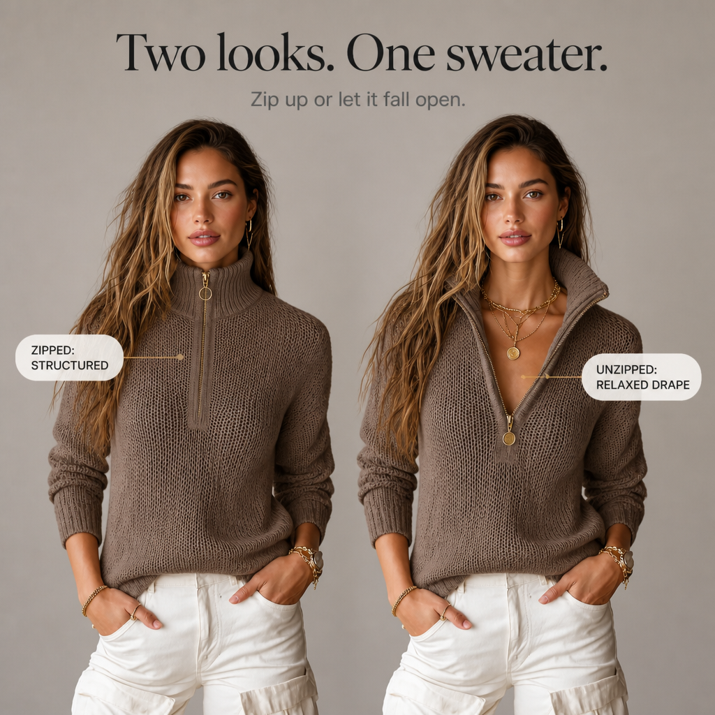 ElevenOra – Half-Zip Kraag Textured Gebreide Trui