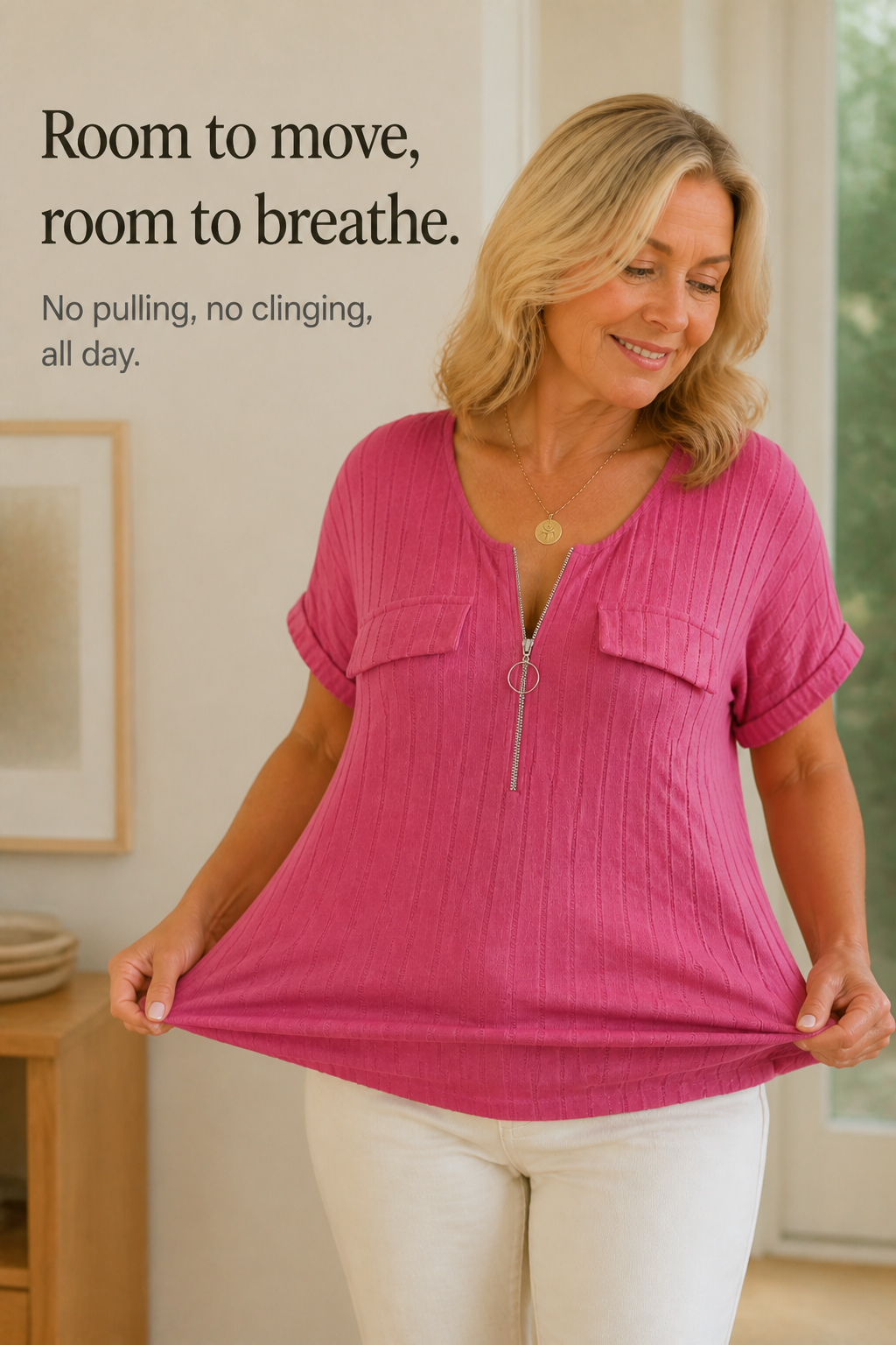 Veloura – Ribbels Adjustable Zip-Neck Knit Top