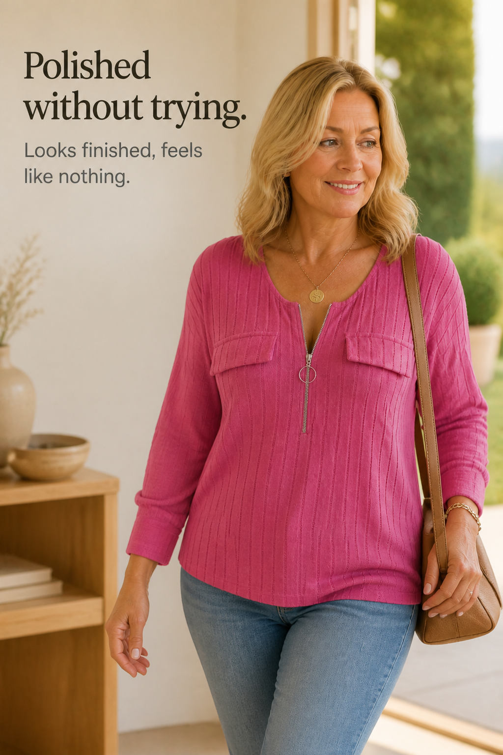 Veloura – Ribbels Adjustable Zip-Neck Knit Top