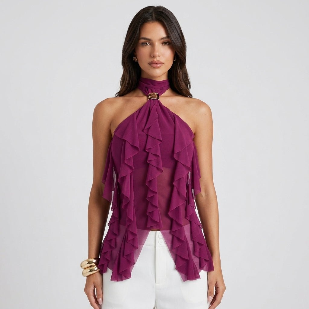 Chiffon Halter Top Dames Ruffle Formeel