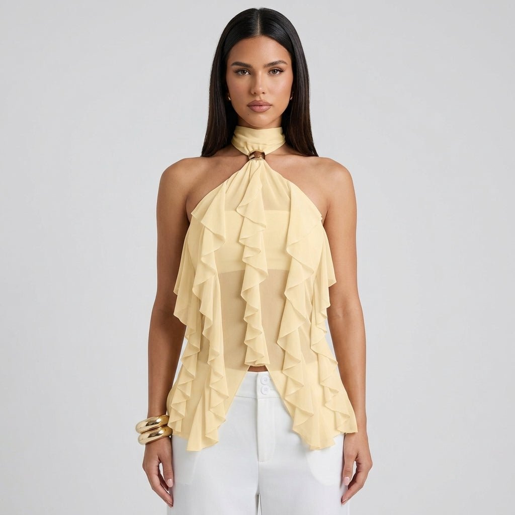 Chiffon Halter Top Dames Ruffle Formeel