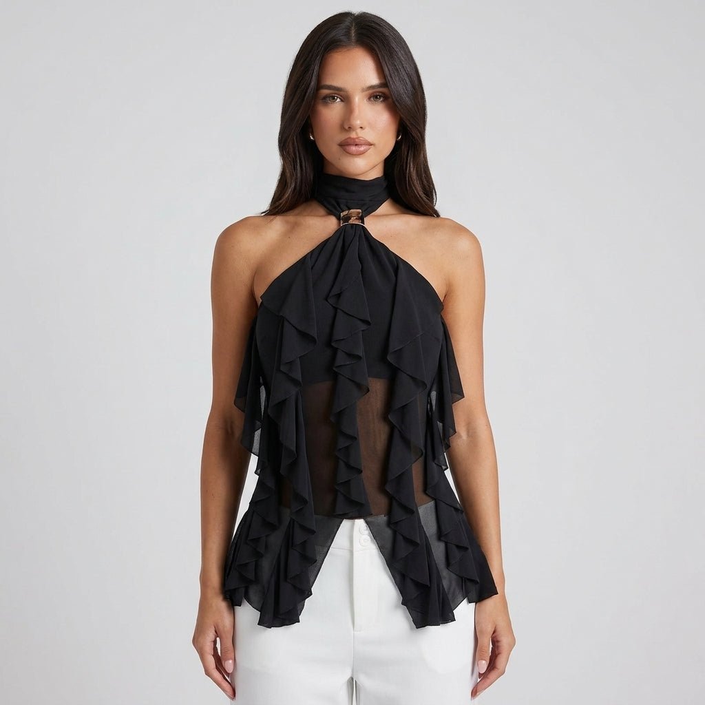 Chiffon Halter Top Dames Ruffle Formeel