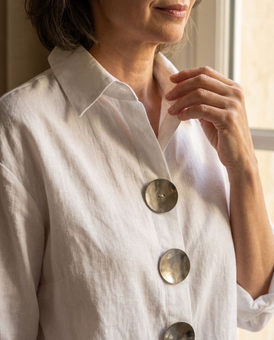 Dominika | Elegante blouse van linnen en katoen met metalen knopen