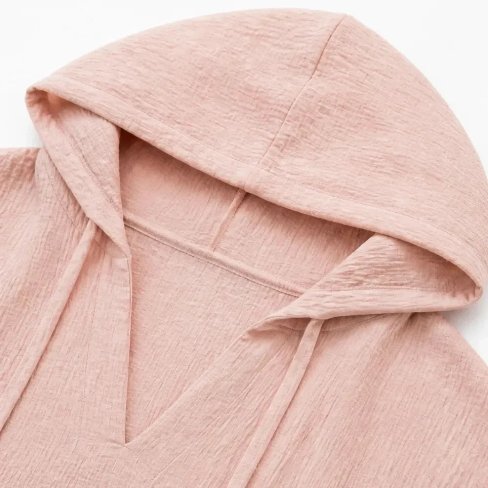 Muslina – Zachte V-hals Hoodie Zomer Top met Kangoeroezak