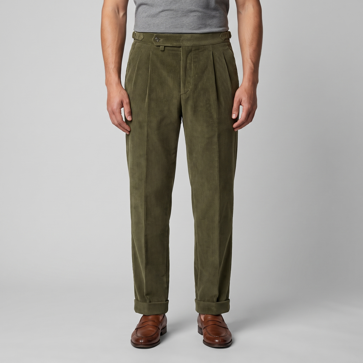 Corduroy Pleated Trousers Heren Tailored Classic Winter