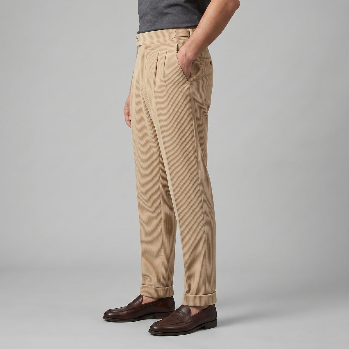 Corduroy Pleated Trousers Heren Tailored Classic Winter