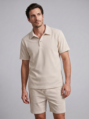 Corduroy Poloshirt en Shorts Set Heren Slim Fit