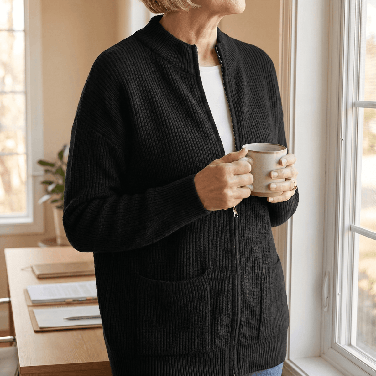 Covena – Zachte Gebreide Zip-Up Cardigan met Zakken