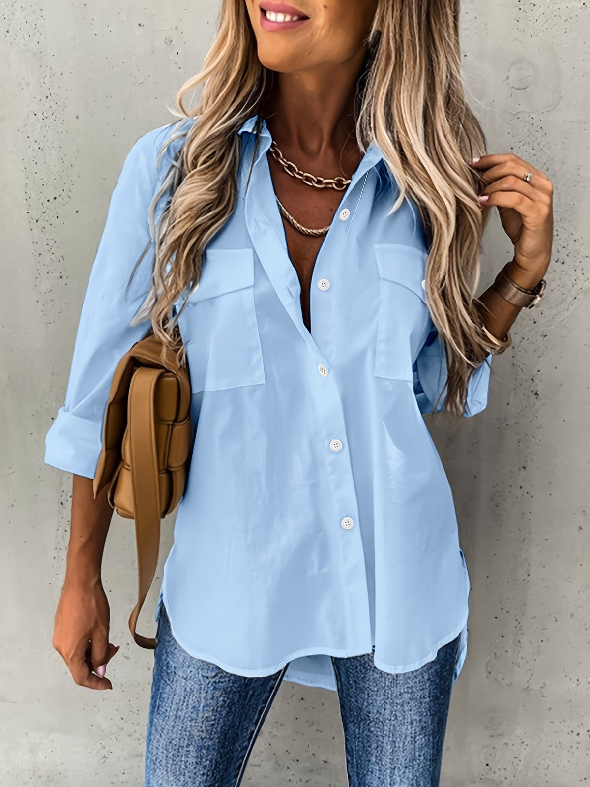 CLASSISCHE FORMELLE BLOUSE MET LANGE MOUWEN VOOR VROUWEN
