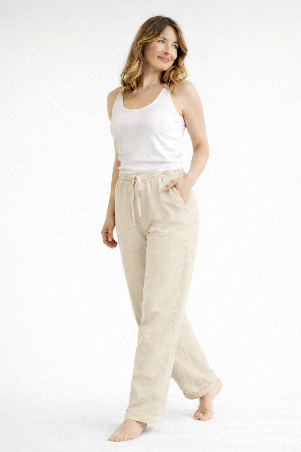 Dames Linnen Broek Met Elastische Tailleband