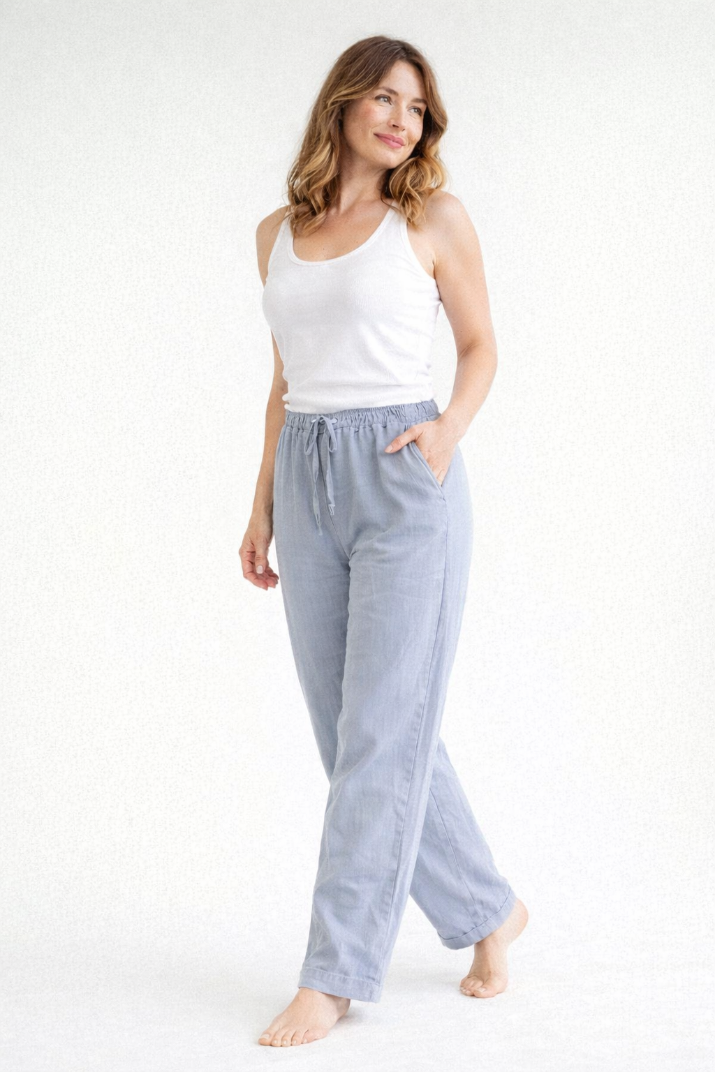 Dames Linnen Broek Met Elastische Tailleband