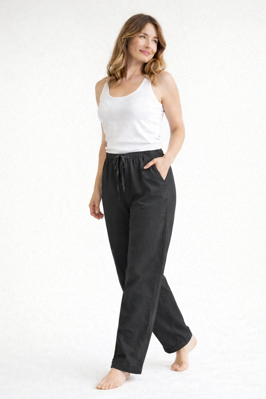 Dames Linnen Broek Met Elastische Tailleband