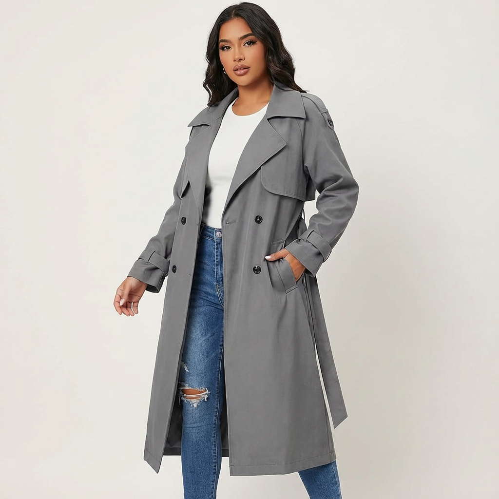 Dames Trenchcoat Lange Pasvorm Klassieke Knopenlijst Casual Formeel
