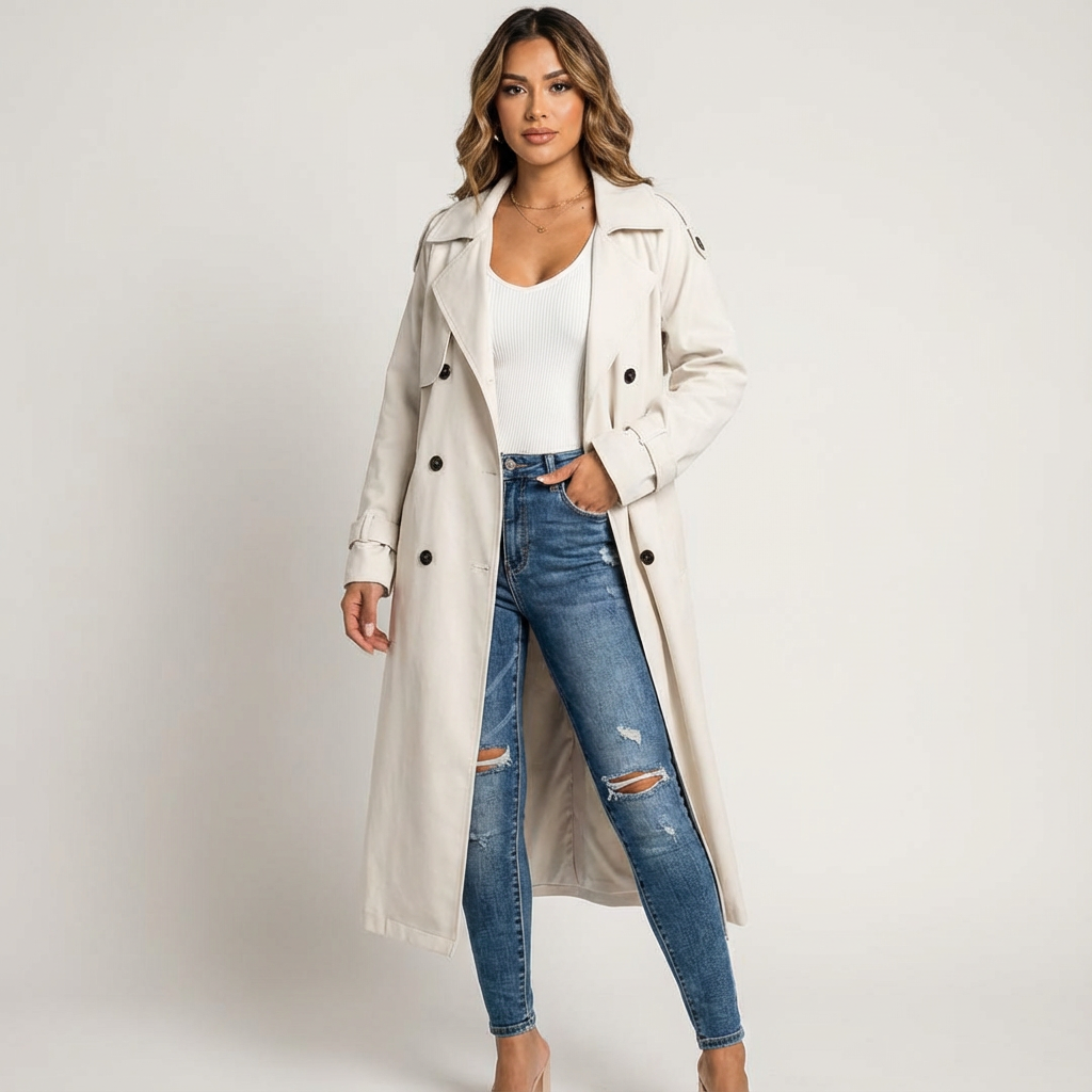Dames Trenchcoat Lange Pasvorm Klassieke Knopenlijst Casual Formeel