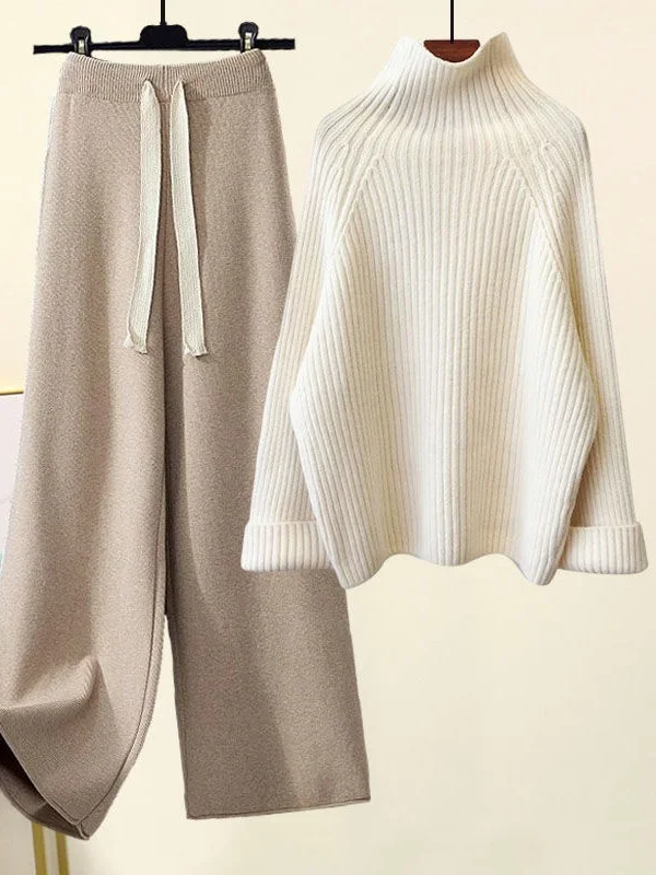 Gebreide 2-Delige Set Voor Dames, Losse Coltrui En Wijde Broek - Sarah