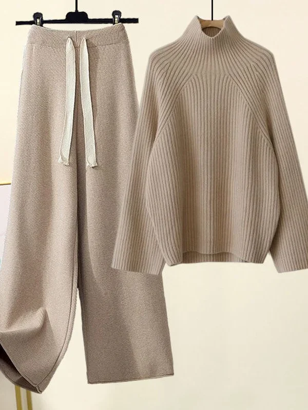 Gebreide 2-Delige Set Voor Dames, Losse Coltrui En Wijde Broek - Sarah