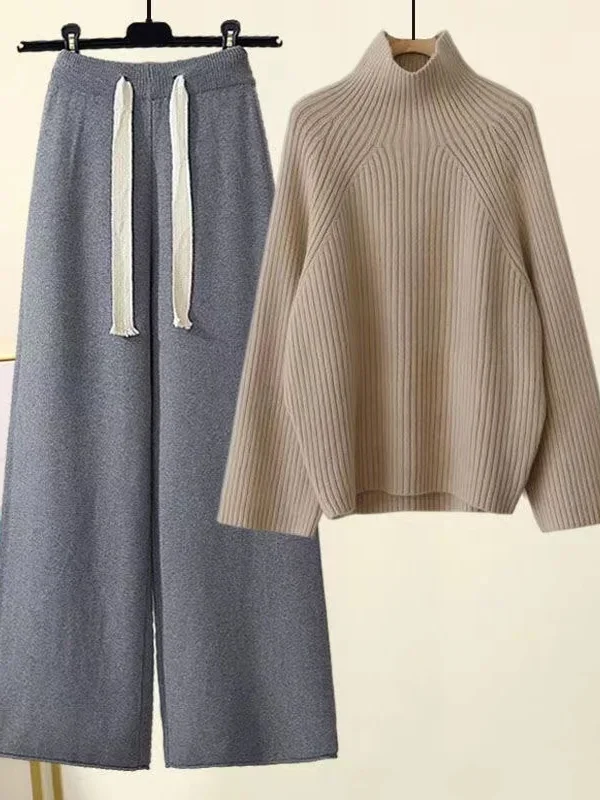 Gebreide 2-Delige Set Voor Dames, Losse Coltrui En Wijde Broek - Sarah