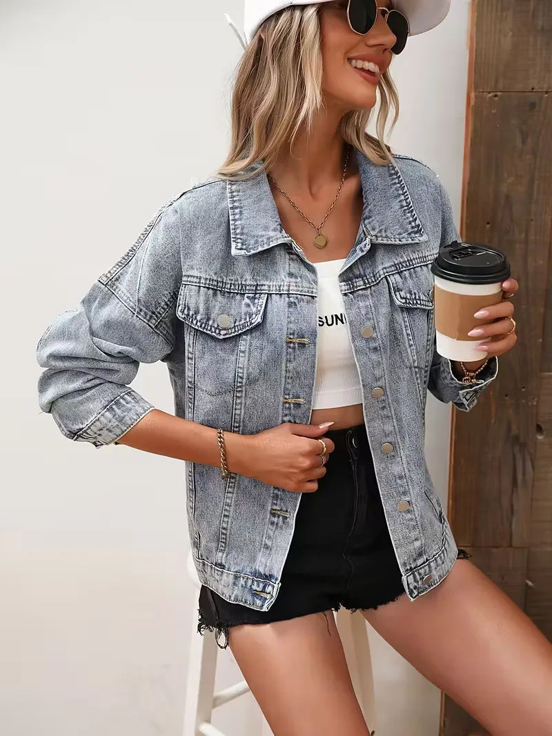 Spijkerjas met sequin fringe detail