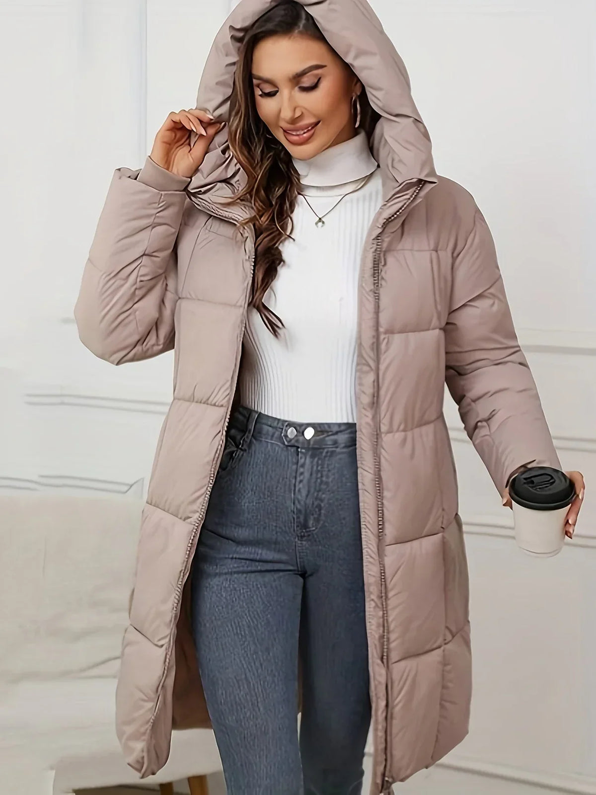 Gewatteerde Lange Puffer Winterjas Met Capuchon Voor Dames - Claire