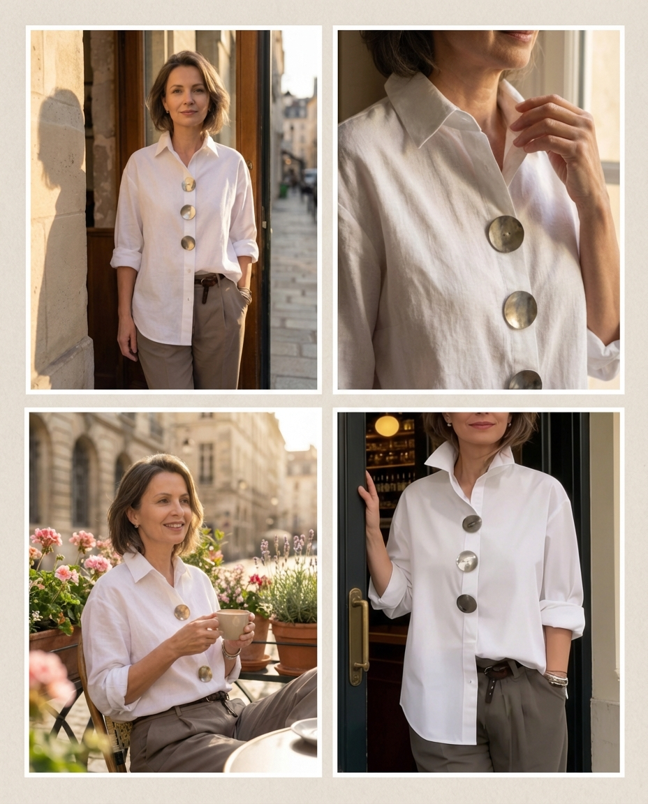 Dominika | Elegante blouse van linnen en katoen met metalen knopen