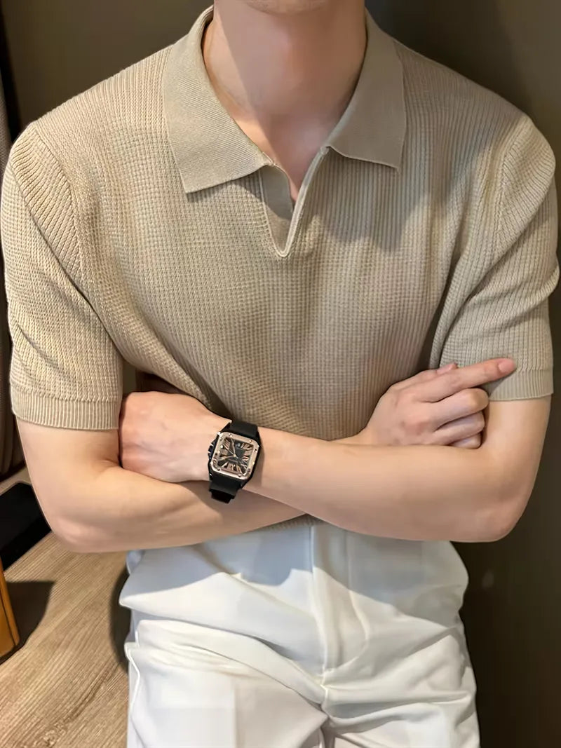 Polo met V-neck en korte mouwen
