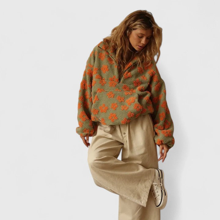 DAISY – RETRO BLOEM SHERPA PULLOVER