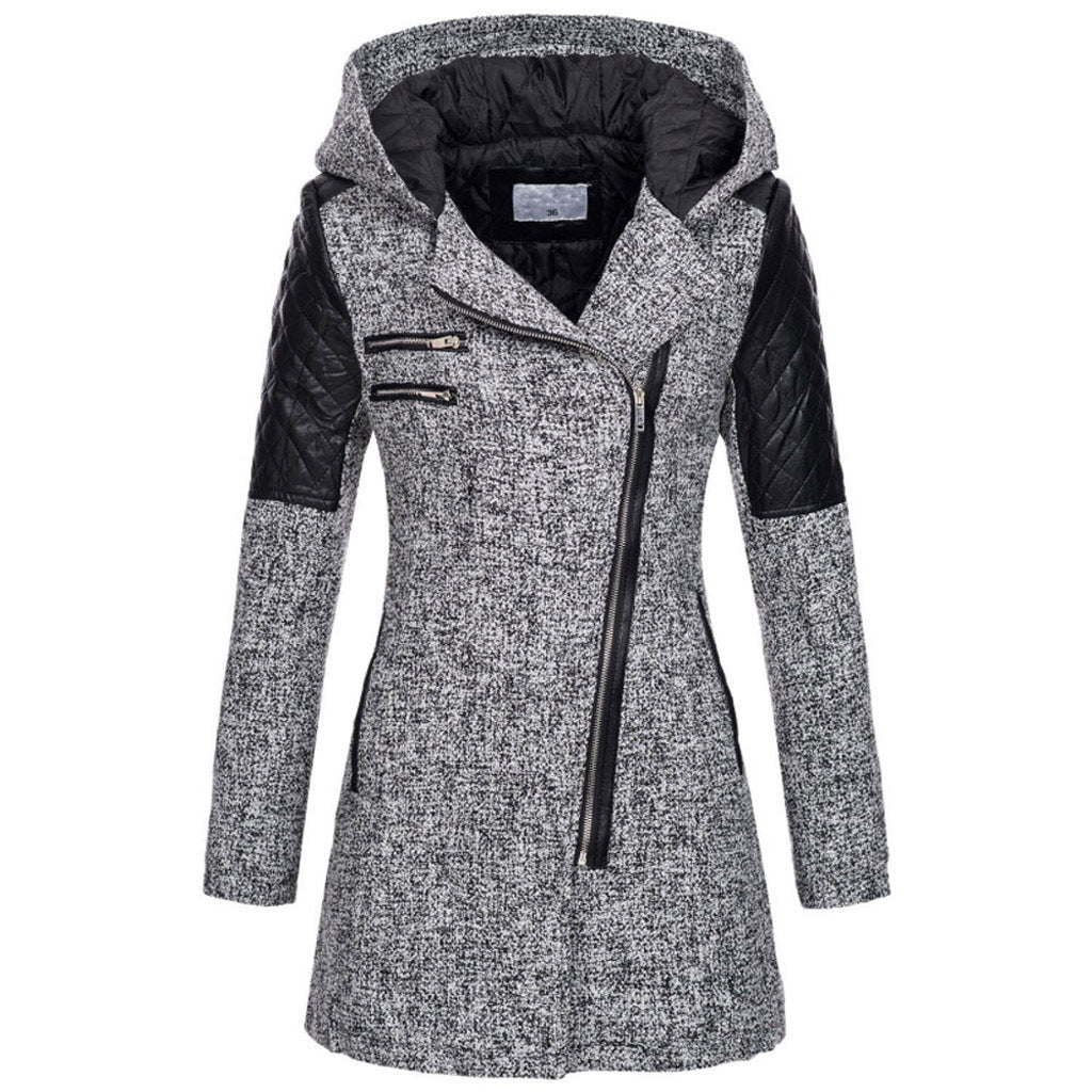 Zoë - Stijlvolle Schuin-Zip Winterjas