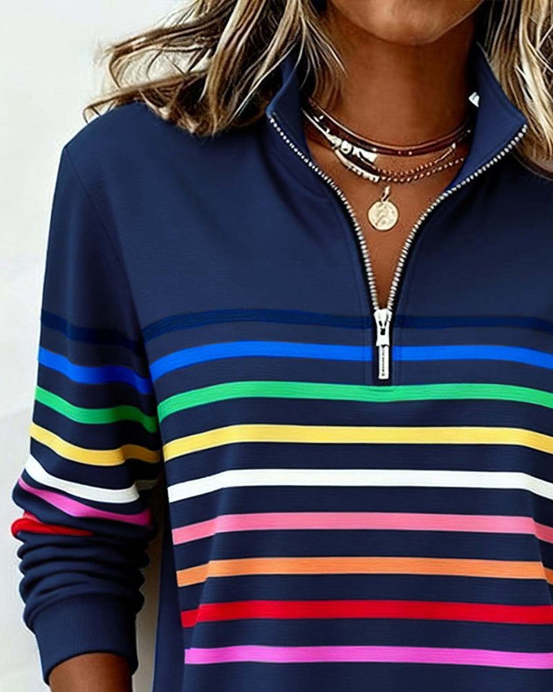 Viency | Regenbooggestreepte Zip-sweatshirt