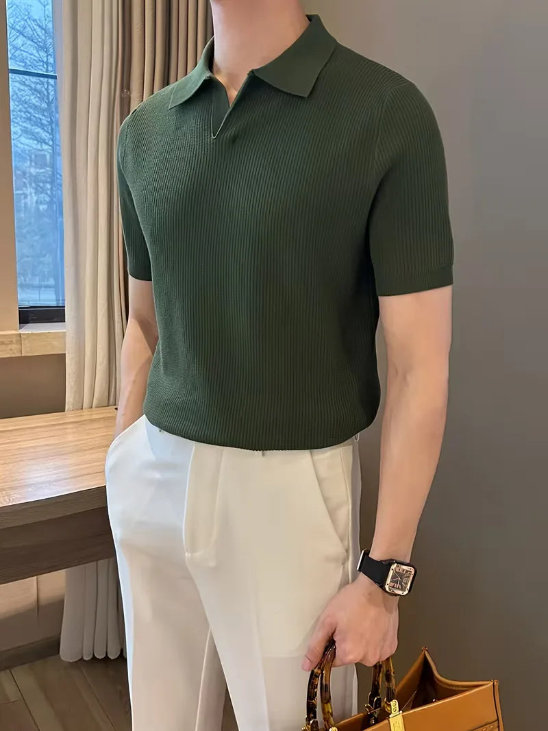 Polo met V-neck en korte mouwen