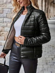 Femke | Elegante polyamide pufferjas met staande kraag en zakken
