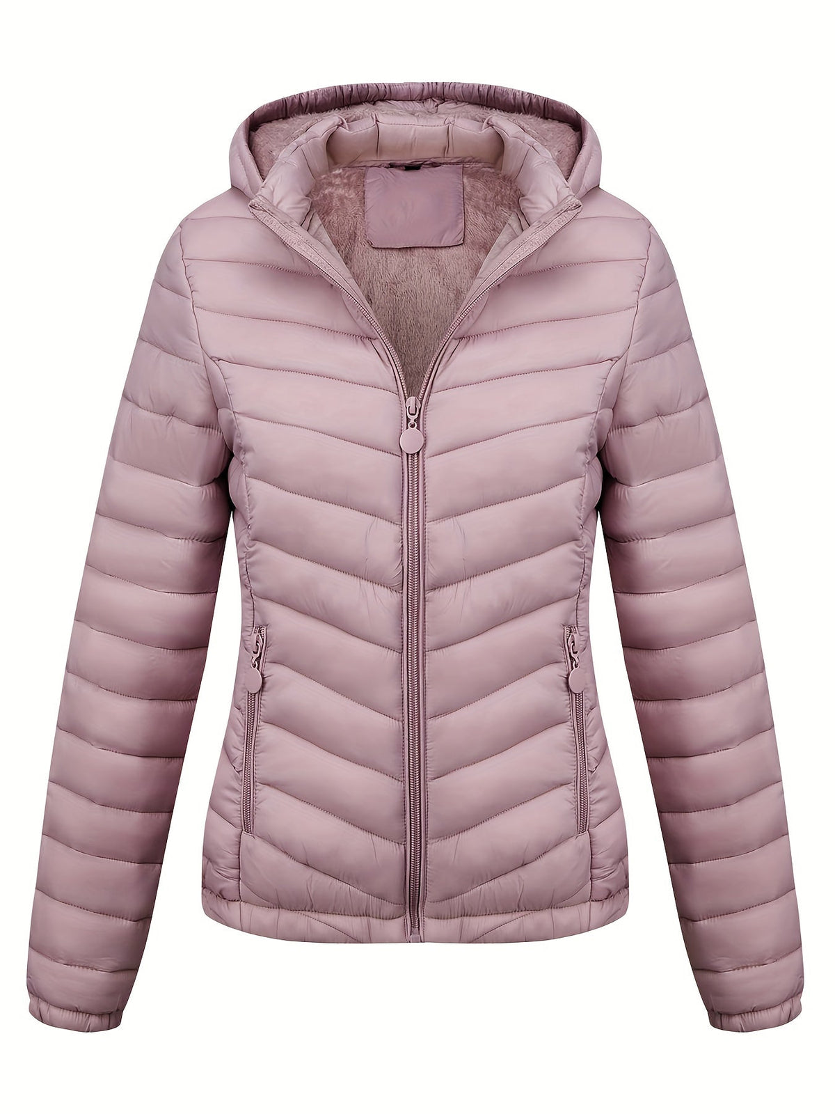 Fien | Geritste hoodie puffy jas met schuine zakken