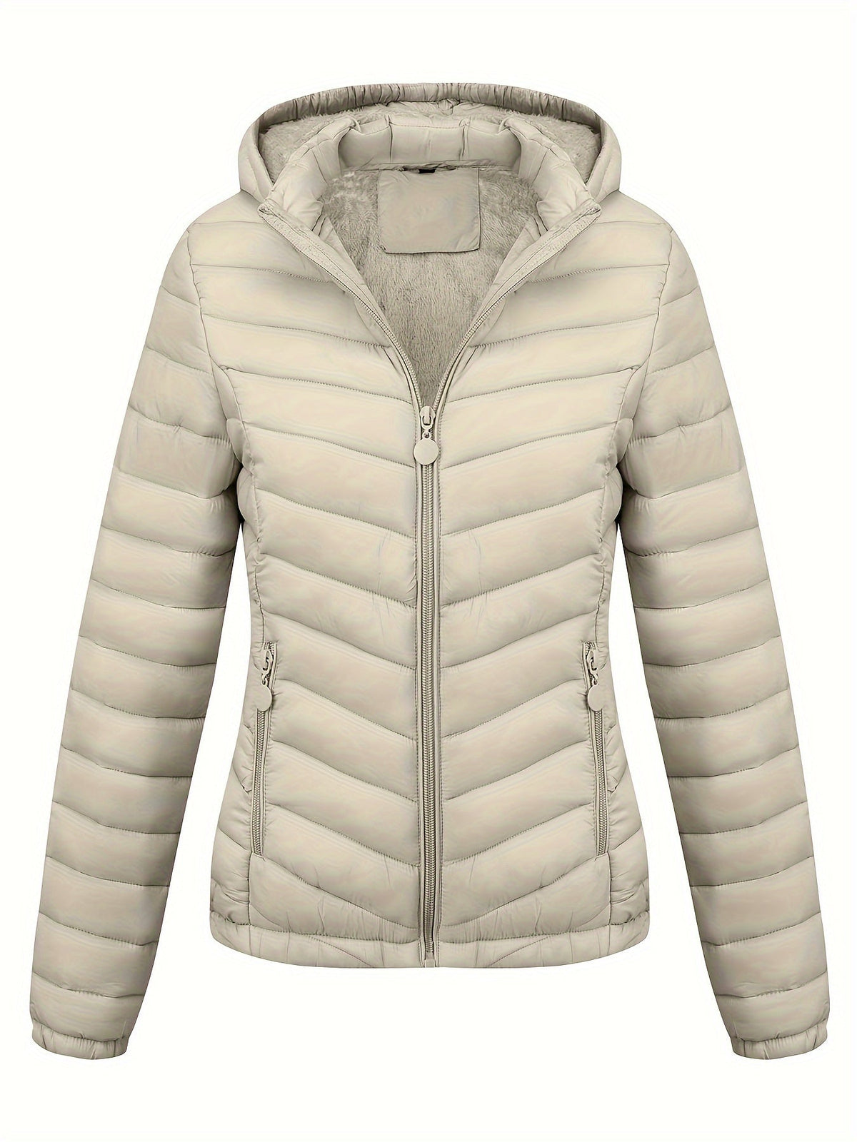 Fien | Geritste hoodie puffy jas met schuine zakken