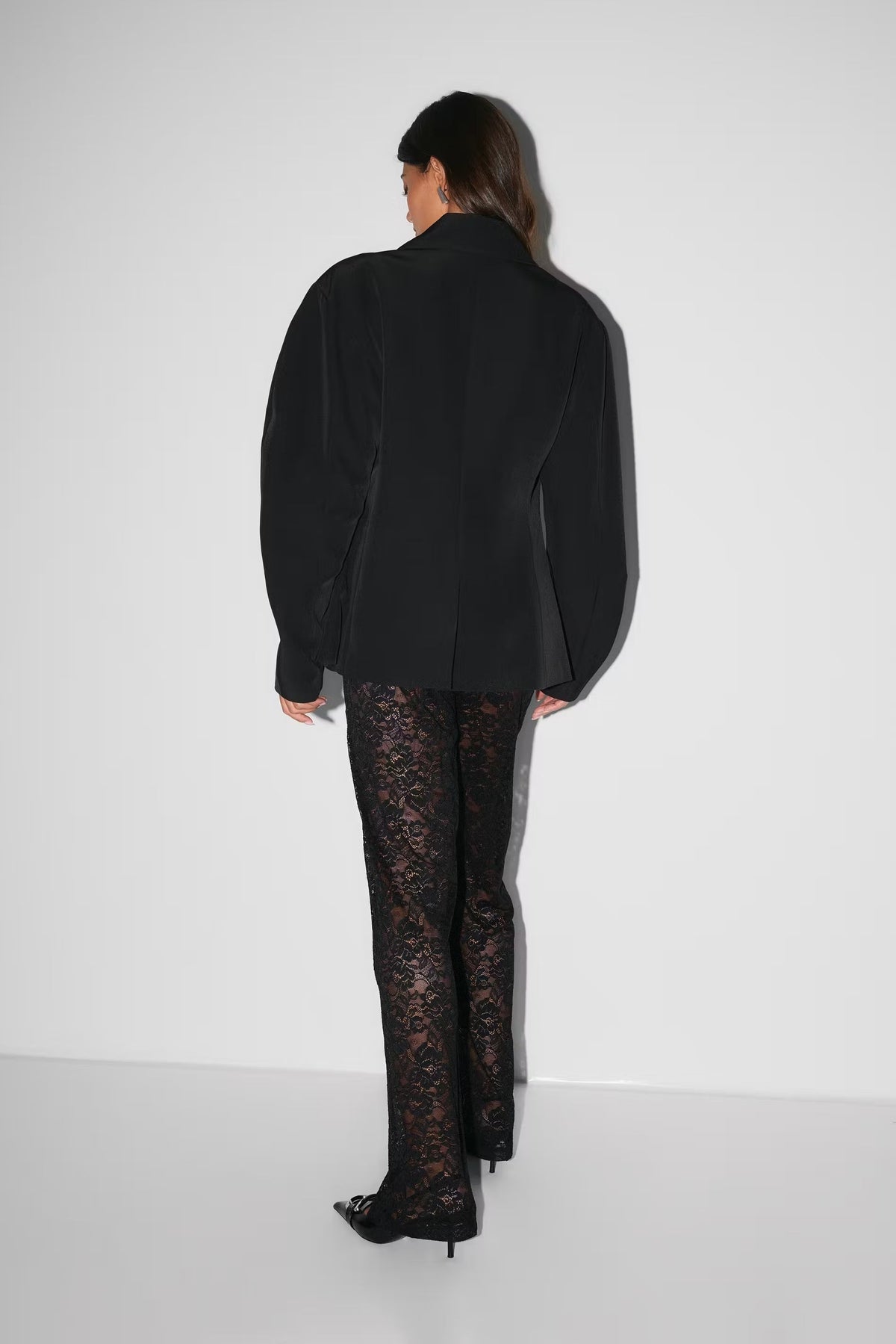 Flared Broek Dames Kanten Bloemenpatroon Elastische Taille