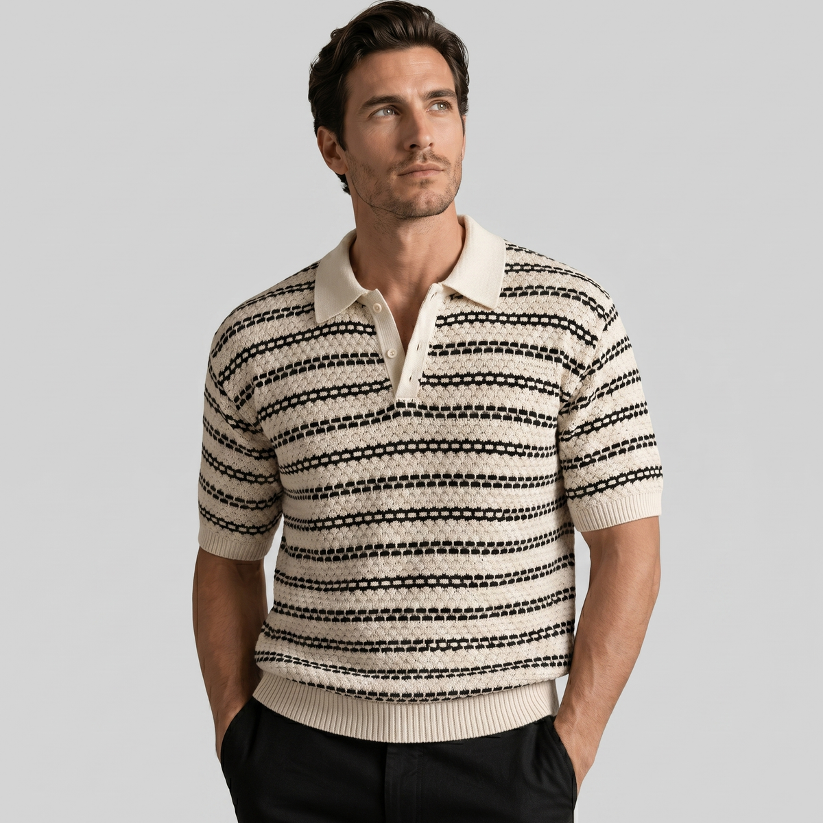 Gebreide Polo Shirt Heren Tailored Fit Lange Mouwen Casual