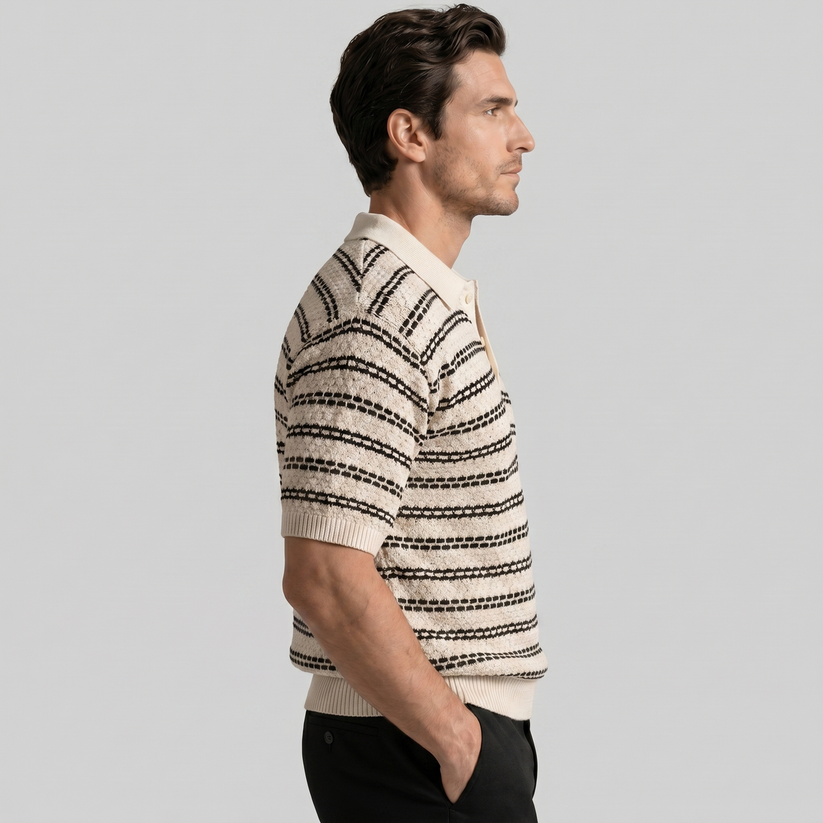 Gebreide Polo Shirt Heren Tailored Fit Lange Mouwen Casual