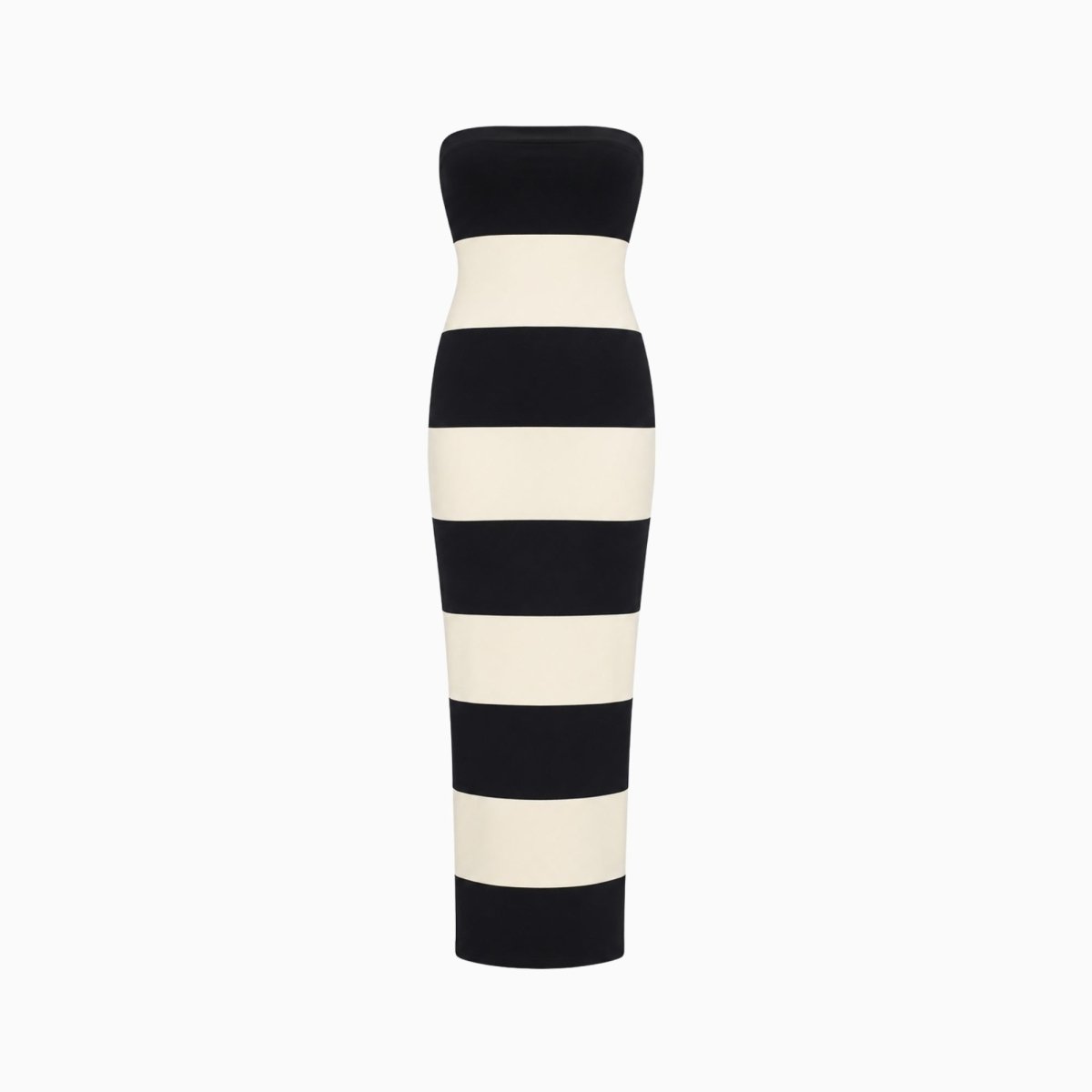 Gestreepte Maxi Jurk Dames Strapless Zwart Crème
