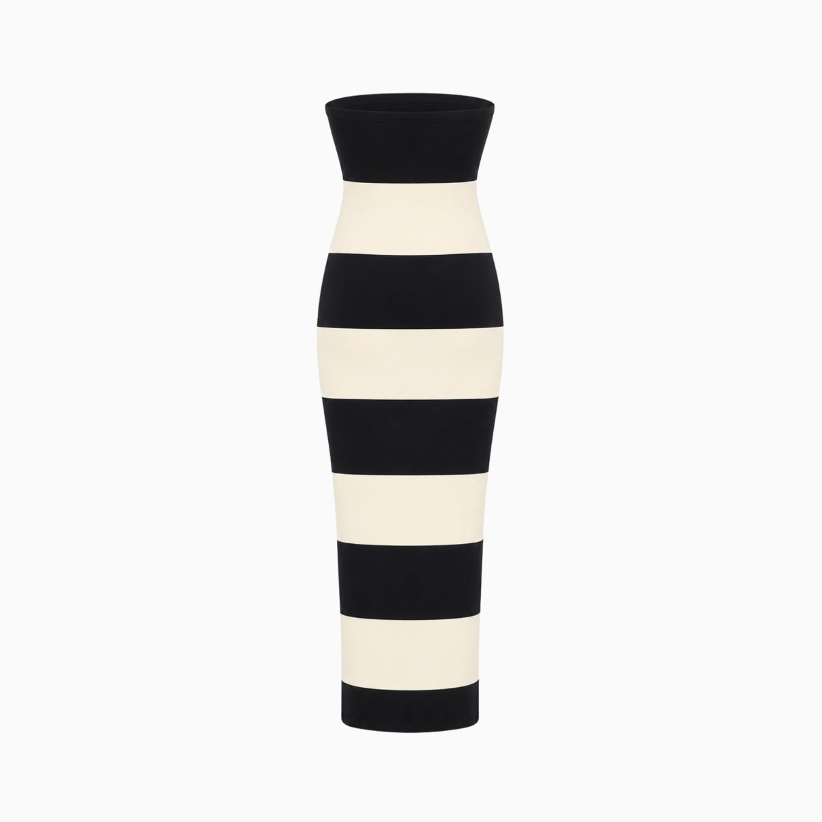 Gestreepte Maxi Jurk Dames Strapless Zwart Crème